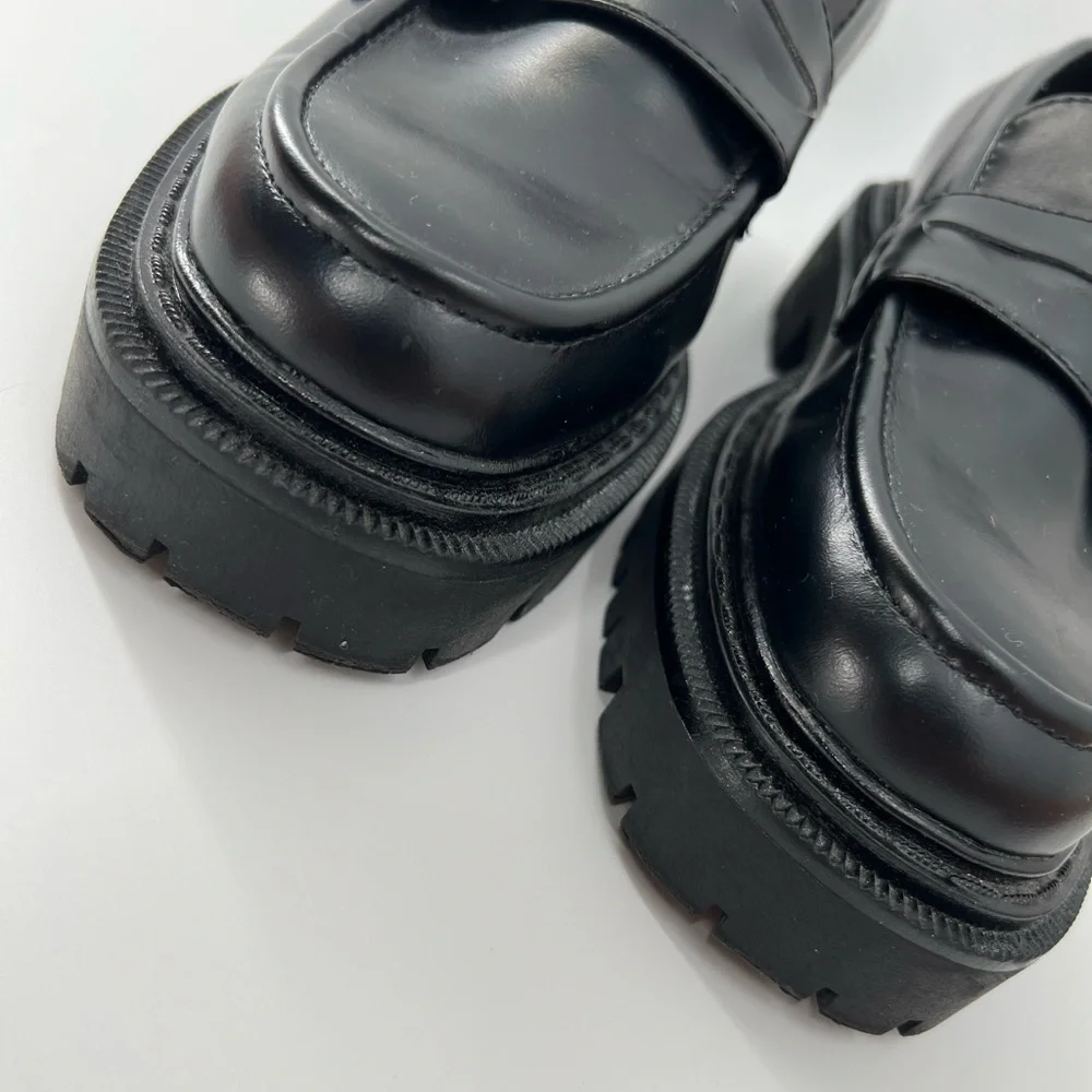 H&M Chunky Platform Black Vegan Leather Slip On Loafers